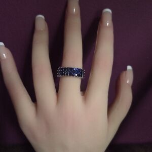 JTV Silver Ring with Deep Blue Accents